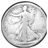 1917 D WALKING HALF DOLLAR VG