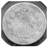 1882 SHILED NICKEL VG