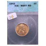 1942 ICG MS67 RED LINCOLN CENT
