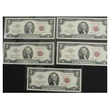 5  GEM BU CONSECUTIVE SERIAL # 2$ US LEGAL TENDER