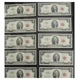 10 GEM BU CONSECUTIVE SERIAL # 2$ US LEGAL TENDER