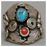 STERLING SILVER TOURQUOIS CORAL RING SIZE 11