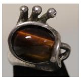 STERLING SILVER TIGER EYE RING   SIZE 7.25