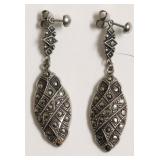 STERLING SILVER MARCASITE DROP VINTAGE EAR RINGS