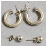 2 PAIRS STERLING SILVER EAR RINGS