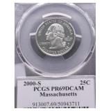 2000 S PCGS PR 69 D CAM  MASSACHUSETTS QUARTER