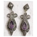 STERLING SILVER AMETHYST EAR RINGS