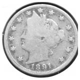 1891 V NICKEL VG