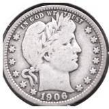 1906 O BARBER QUARTER VG