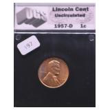 1957 D GEM RED LINCOLN CENT