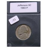 1983 P SUPURB GEM JEFFERSON NICKEL