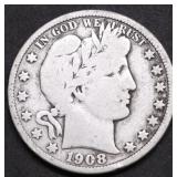 1908 O BARBER HALF DOLLAR VG