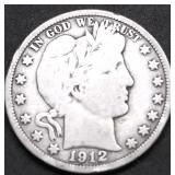 1912 BARBER HALF DOLLAR VG