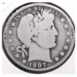 1907 D BARBER HALF DOLLAR VG