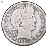 1913 BARBER HALF DOLLAR VG