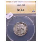 1949 ANACS MS65 WASHINGTON QUARTER