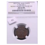 1863 NGC AU55 CIVIL WAR TOKEN