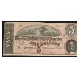 1864 CHOICE BU 5 $ CONFEDERATE NOTE