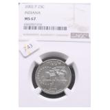 2002 P NGC MS67 INDIANA QUARTER