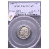 1986 S PCGS PF69DC ROOSEVELT DIME