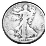 1918 D WALKING HALF DOLLAR VG