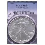 1990 PCGS MS68 SILVER EAGLE