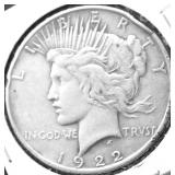 1922 PEACE DOLLAR VF RIM DING