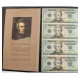 UNCUT SHEET OF 20 $ FEDERAL RESERVE NOTES