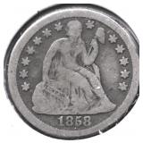 1858 O SEATED DIME VG PQ