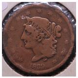 1839 BOBBY HEAD LARGE CENT VG DETAILS