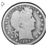 1907 O BARBER HALF DOLLAR G
