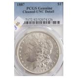 1887 PCGS UNC DETAILS MORGAN DOLLAR