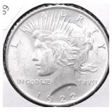 1922 CHOICE BU PEACE DOLLAR