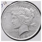 1922 PEACE DOLLAR XF