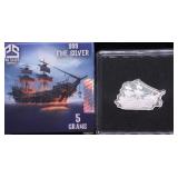 5 GRAM .999 SILVER ART BAR W BOX PAPERS