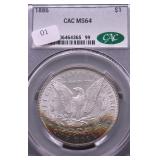 1886 CAC MS64 MORGAN DOLLAR RAINBOW
