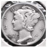 1945 S MICRO S MERCURY DIME XF