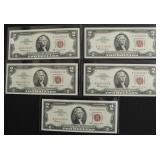 5 GEM BU CONSECUTIVE SERIAL # 2 $ US LEGAL TENDER