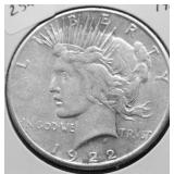 1922 S PEACE DOLLAR VF