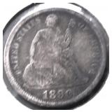 1890 SEATED DIME VF