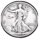 1934 WALKI NG HALF DOLLAR VF
