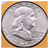 1854 CHOICE BU FRANKLIN HALF DOLLAR