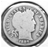 1907 BARBER DIME G