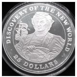 1991 PROOF BAHAMAS SILVER 25 DOLLARS  5 OZ