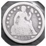 1853 SEATED DIME VG