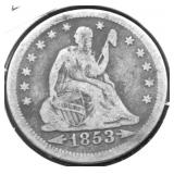 1853 SEATED QUARTER F ARROWS & RAYS