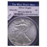 2014 W PCGS MS70 SILVER EAGLE