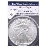 2014 W PCGS MS70 SILVER EAGLE