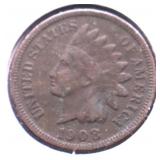 1908 S INDINA HEAD CENT VG