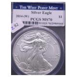 2014 W PCGS MS70 SILVER EAGLE